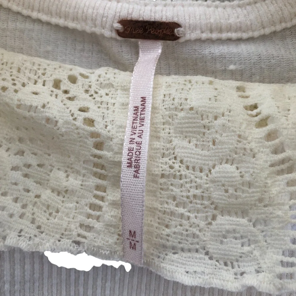 Free People Cream Feminine Fairy Hipster Lace Ribbed Mock Neck‎ Top Sz M